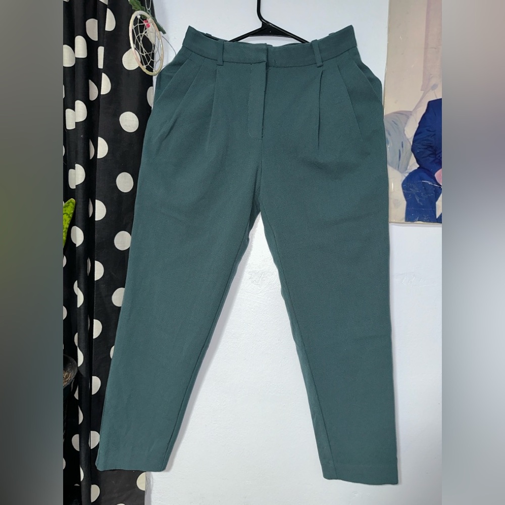 Babaton Teal Green Tailored High-Waist Tapered Pants